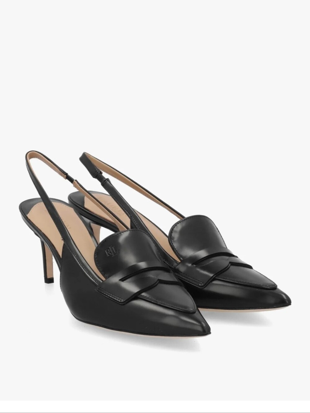 Ralph Lauren Khloe Leather Slingback Womens Loafer Pump In Black Size 6